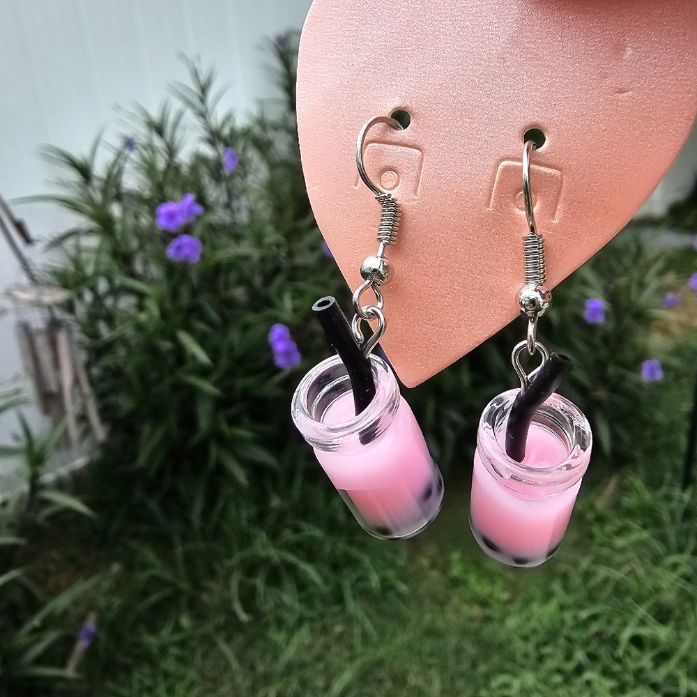 Bobba Rosehip Milk Tea Dangle Earrings - Picture 3 of 6
